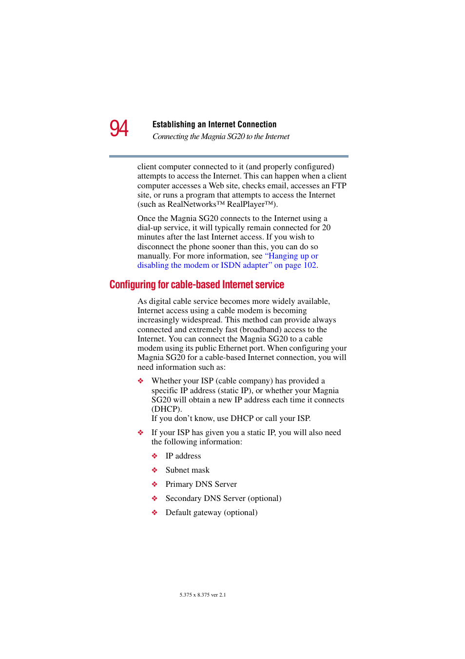 Configuring for cable-based internet service | Toshiba Tekbright 700P User Manual | Page 93 / 305