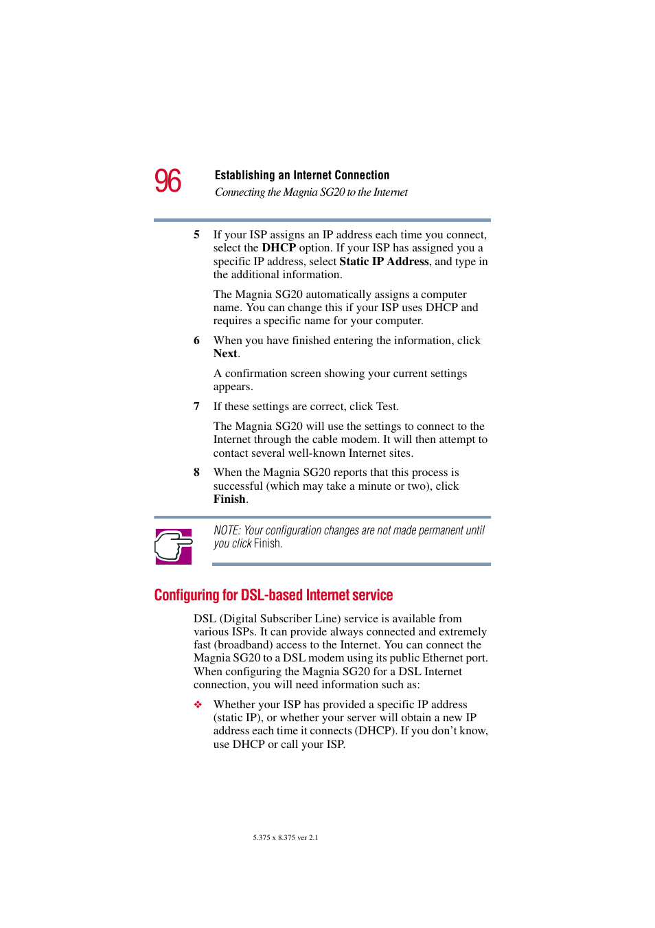 Configuring for dsl-based internet service | Toshiba Tekbright 700P User Manual | Page 95 / 305