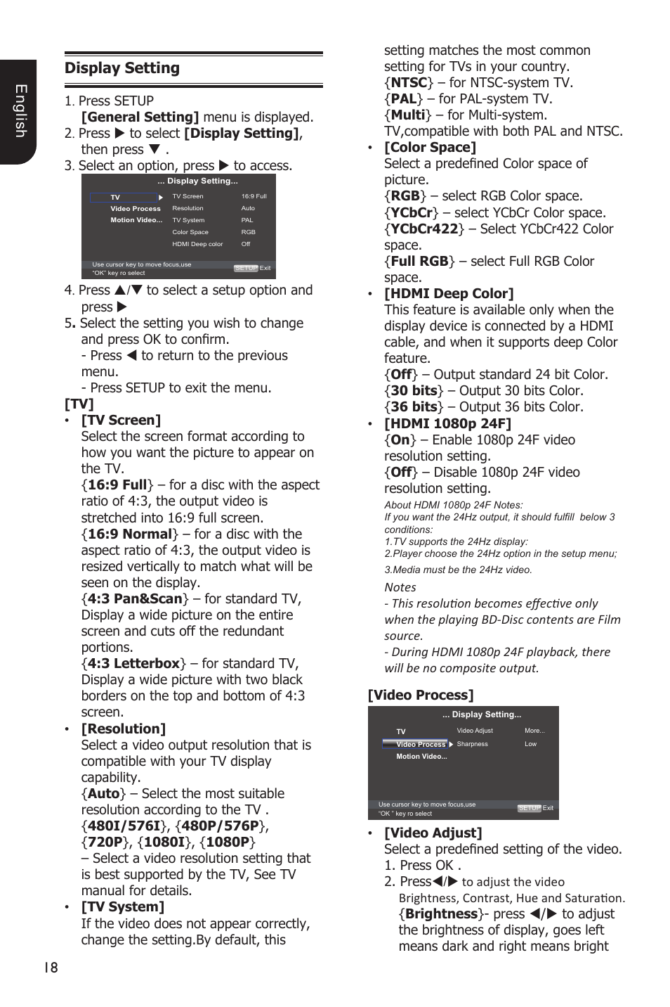 1 e ng lis h display setting | Toshiba BDX2100 User Manual | Page 18 / 44
