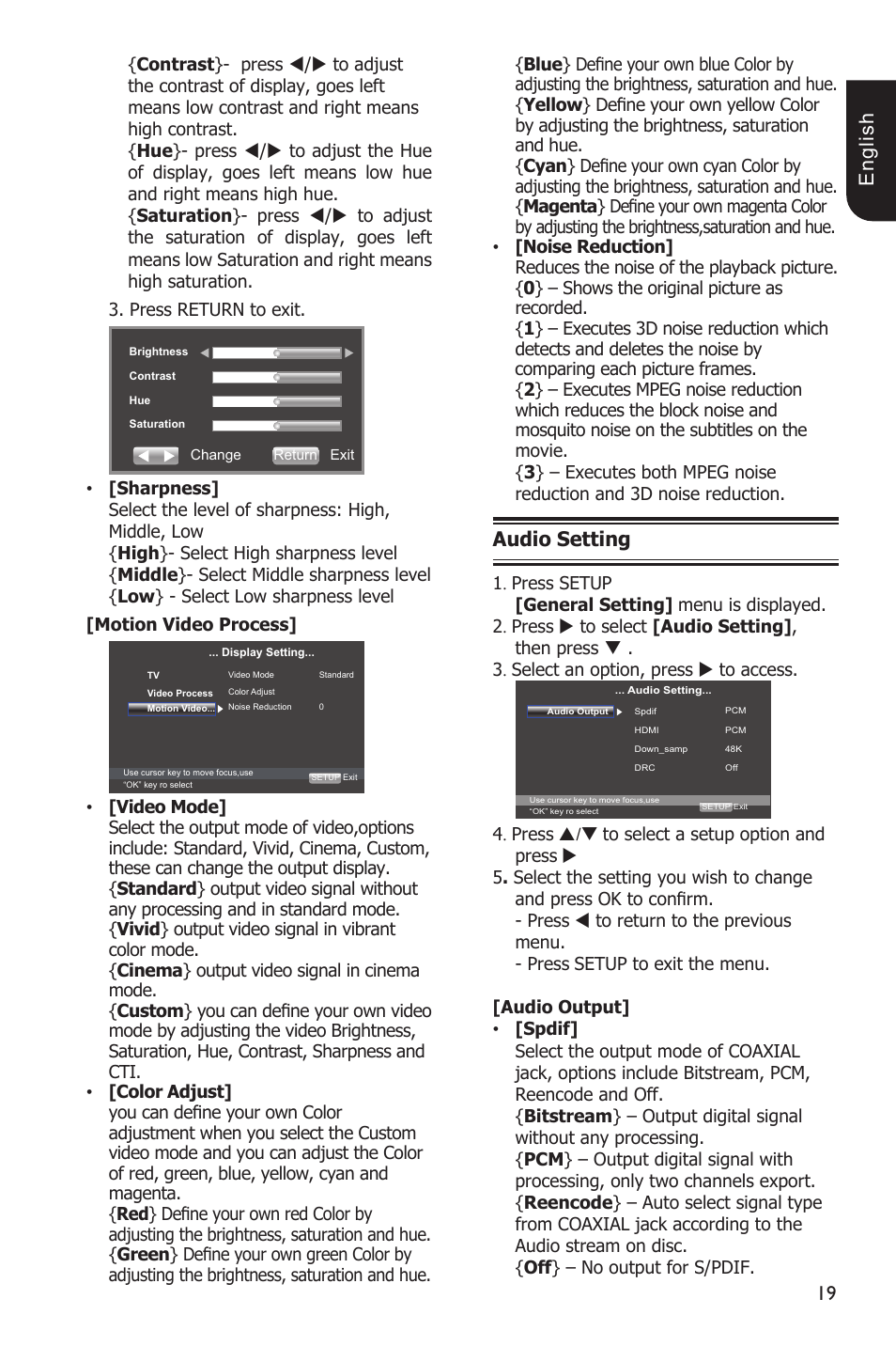 1 e ng lis h, Audio setting | Toshiba BDX2100 User Manual | Page 19 / 44