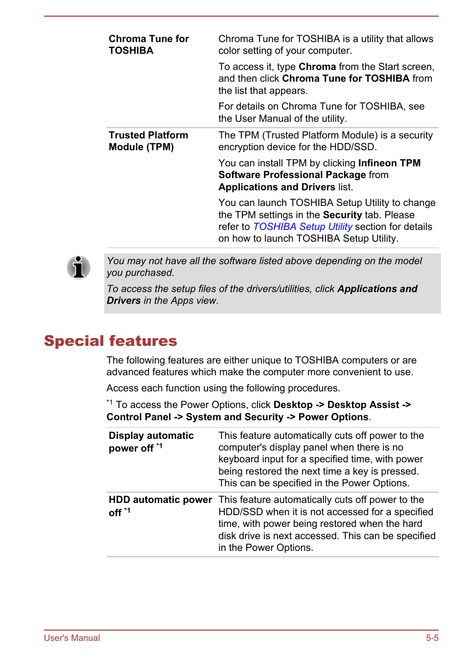 Special features, Special features -5 | Toshiba Tecra W50-A User Manual | Page 115 / 170