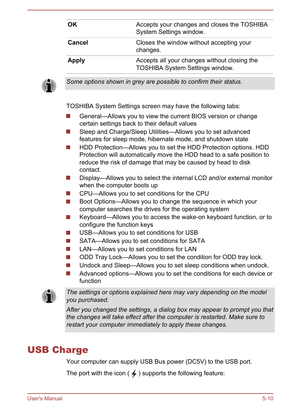 Usb charge, Usb charge -10 | Toshiba Tecra W50-A User Manual | Page 120 / 170