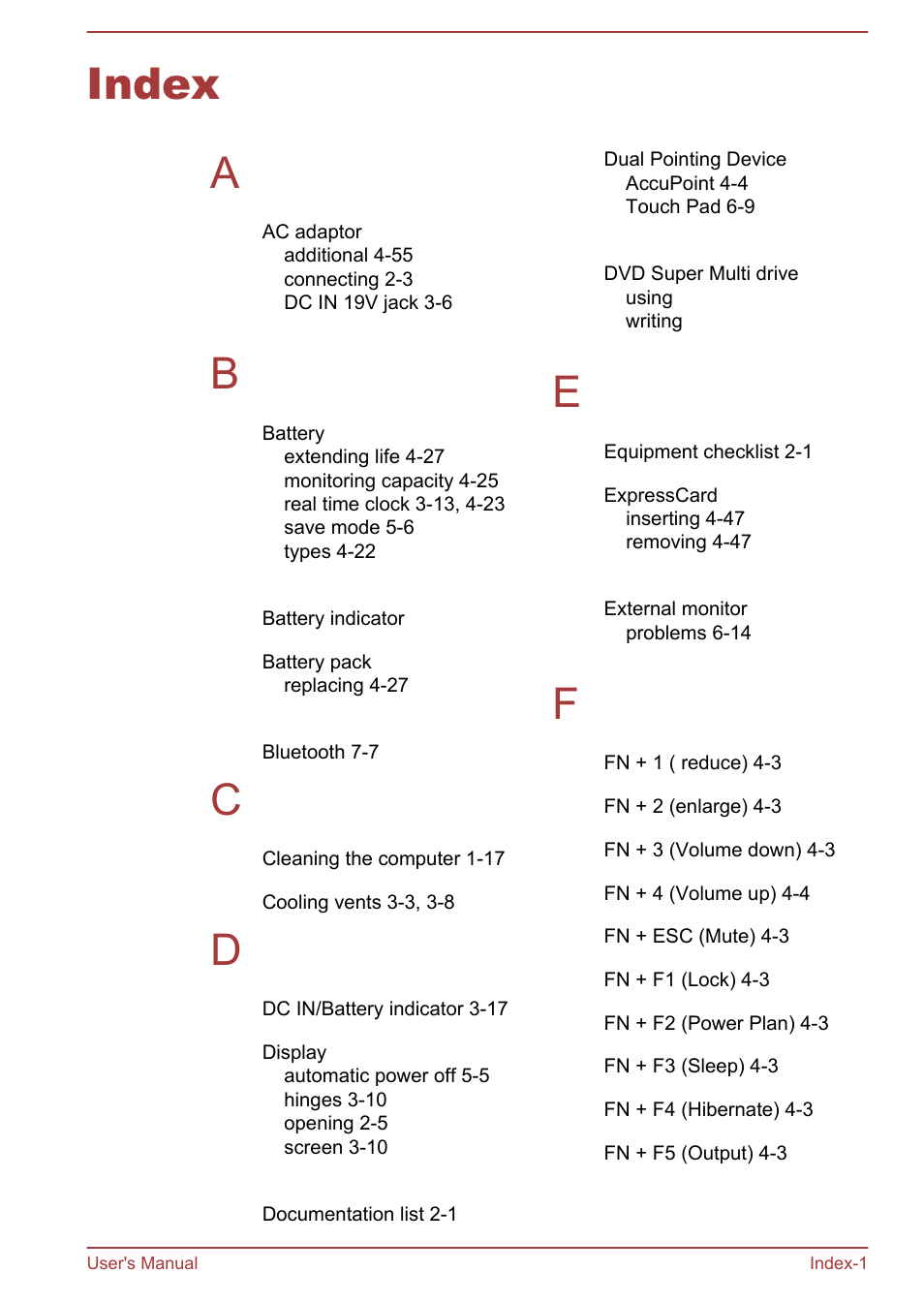 Index, Index a | Toshiba Tecra W50-A User Manual | Page 168 / 170