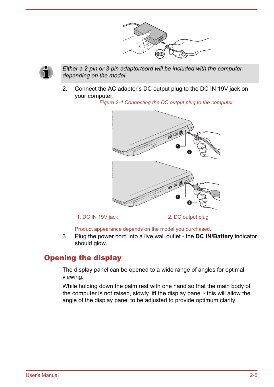 Opening the display | Toshiba Tecra W50-A User Manual | Page 27 / 170