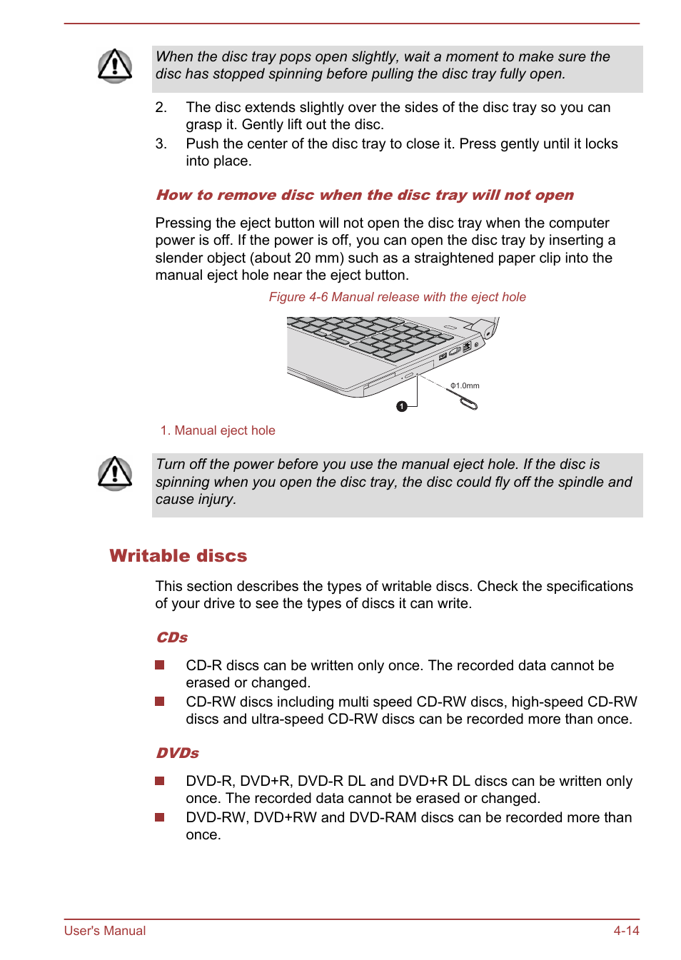 Writable discs | Toshiba Tecra W50-A User Manual | Page 67 / 170