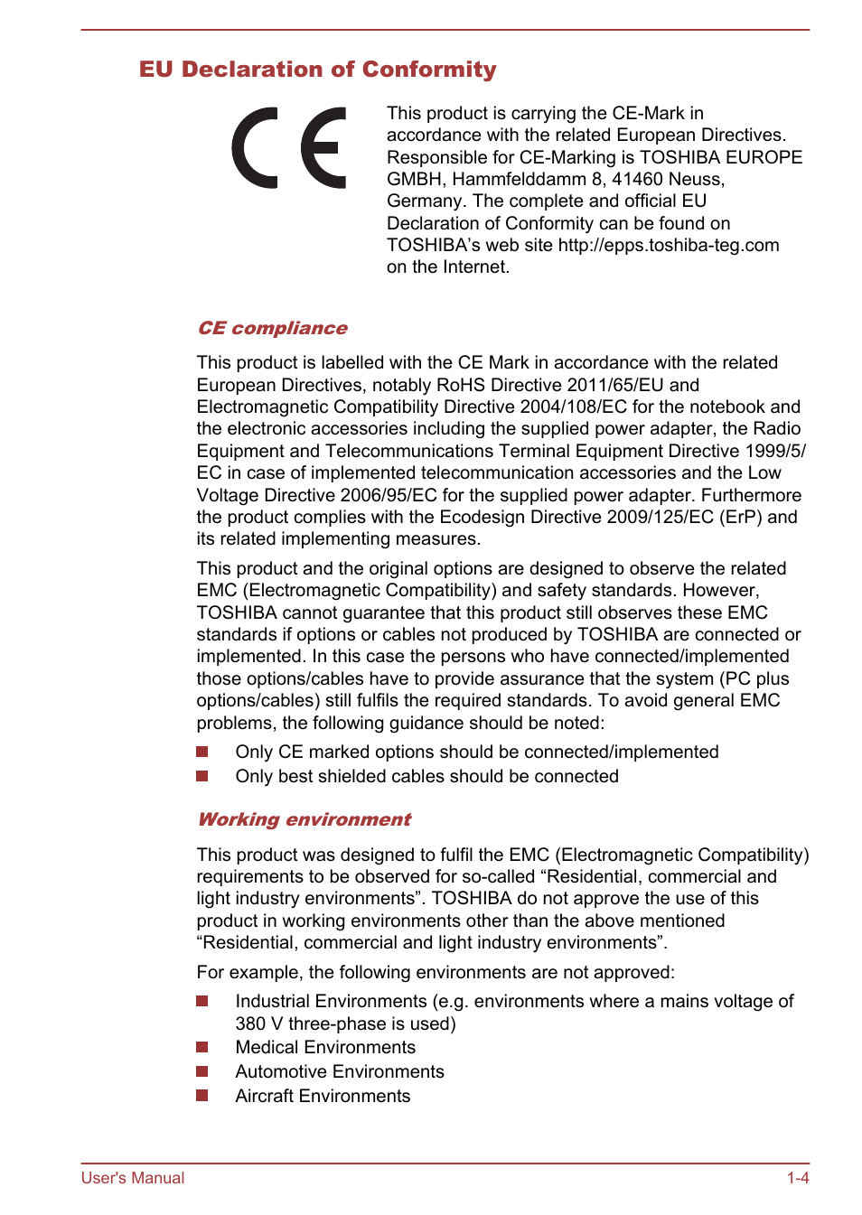 Eu declaration of conformity | Toshiba Tecra W50-A User Manual | Page 7 / 170