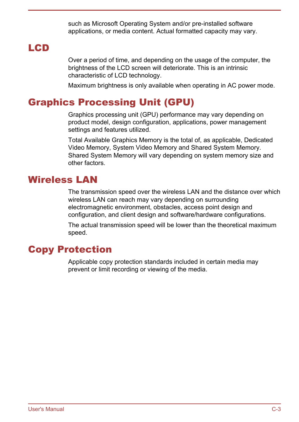 Graphics processing unit (gpu), Wireless lan, Copy protection | Toshiba LX830 User Manual | Page 122 / 131