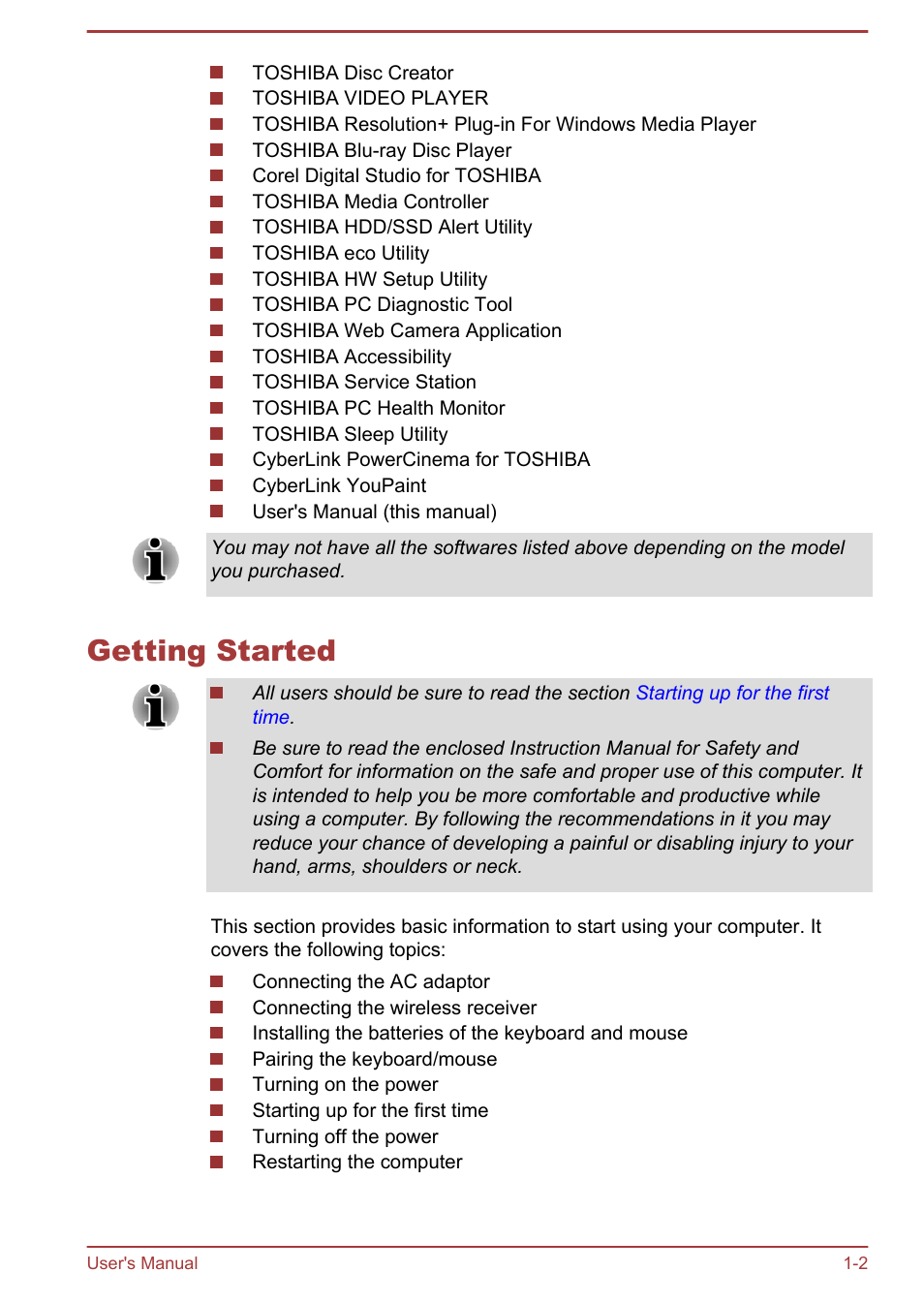 Getting started, Getting started -2 | Toshiba LX830 User Manual | Page 17 / 131