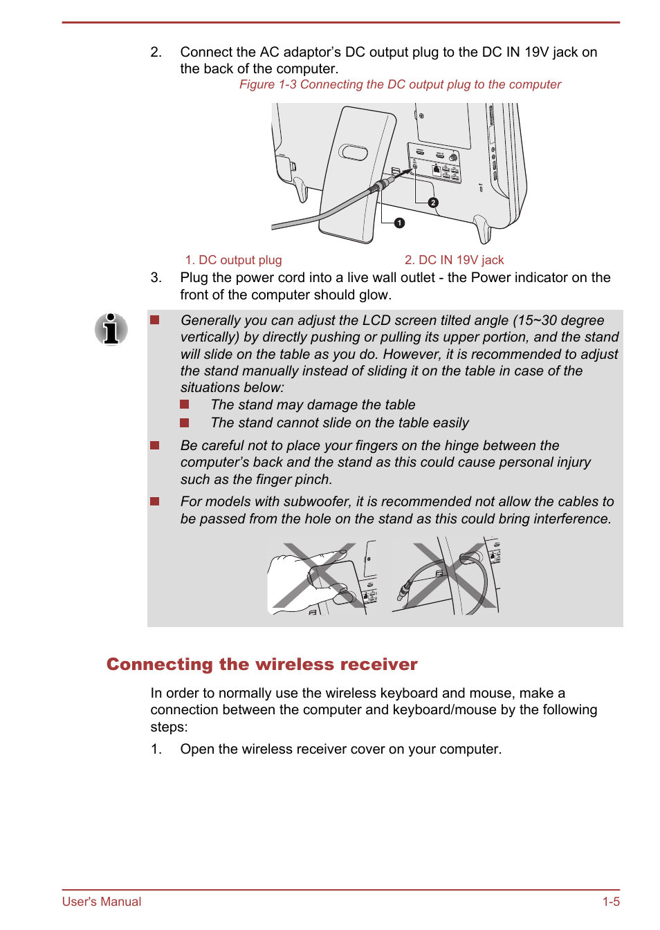 Connecting the wireless receiver | Toshiba LX830 User Manual | Page 20 / 131