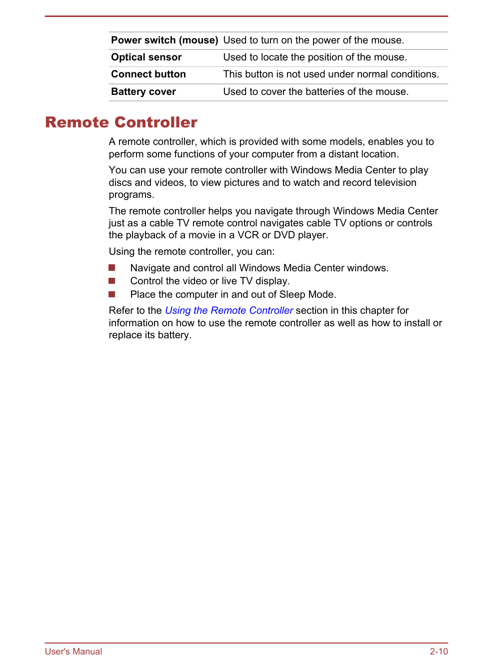 Remote controller, Remote controller -10 | Toshiba LX830 User Manual | Page 36 / 131