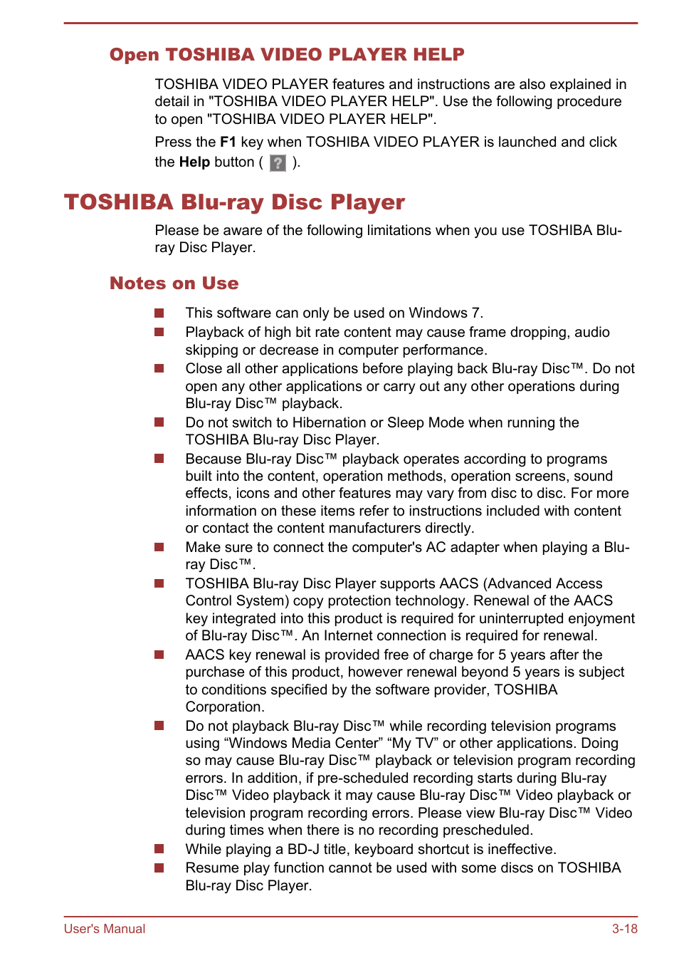 Open toshiba video player help, Toshiba blu-ray disc player, Notes on use | Toshiba blu-ray disc player -18 | Toshiba LX830 User Manual | Page 60 / 131