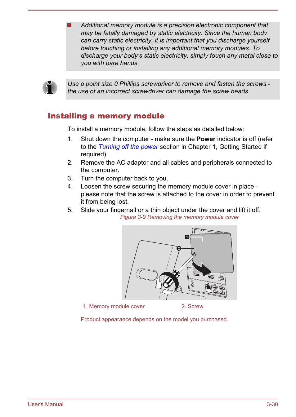 Installing a memory module | Toshiba LX830 User Manual | Page 72 / 131