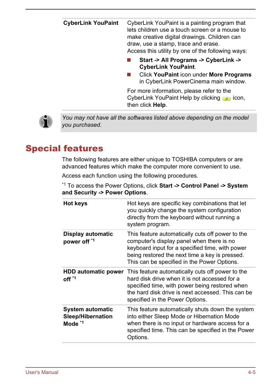 Special features, Special features -5 | Toshiba LX830 User Manual | Page 87 / 131