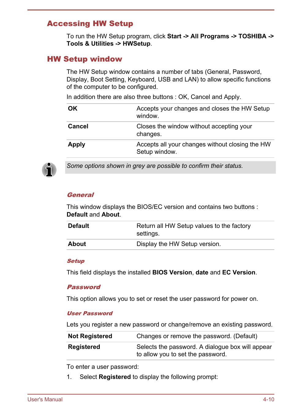 Accessing hw setup, Hw setup window | Toshiba LX830 User Manual | Page 92 / 131