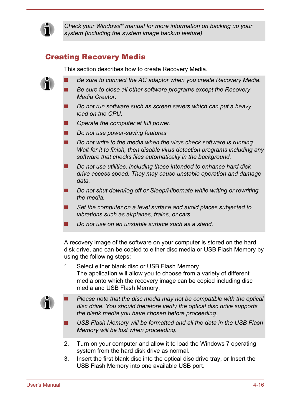 Creating recovery media | Toshiba LX830 User Manual | Page 98 / 131