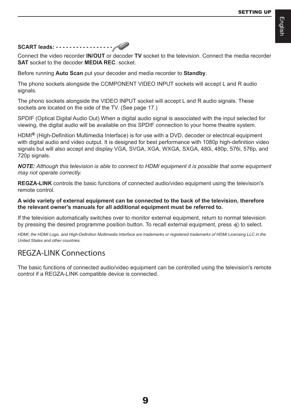 Regza-link connections | Toshiba CV711 User Manual | Page 10 / 57