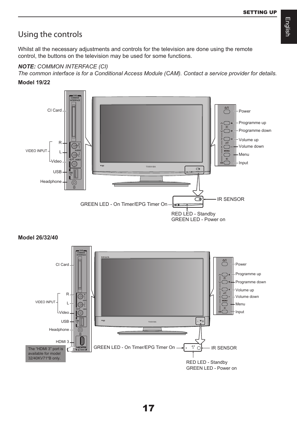 Using the controls, English | Toshiba CV711 User Manual | Page 18 / 57