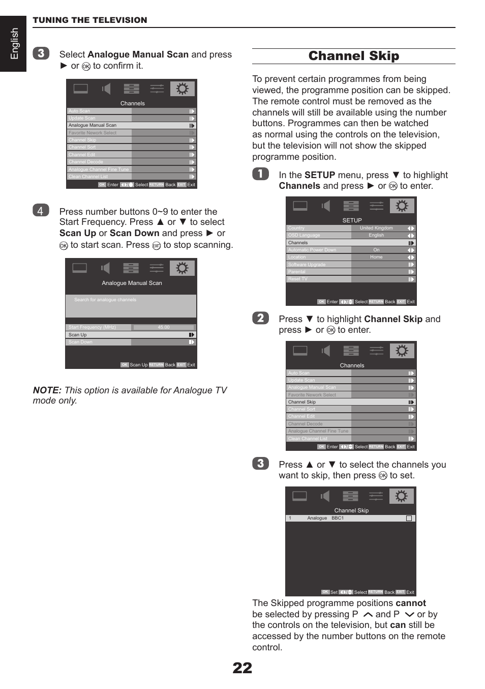 Channel skip, English | Toshiba CV711 User Manual | Page 23 / 57