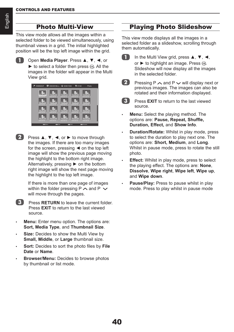 Photo multi-view, Playing photo slideshow, English | Toshiba CV711 User Manual | Page 41 / 57