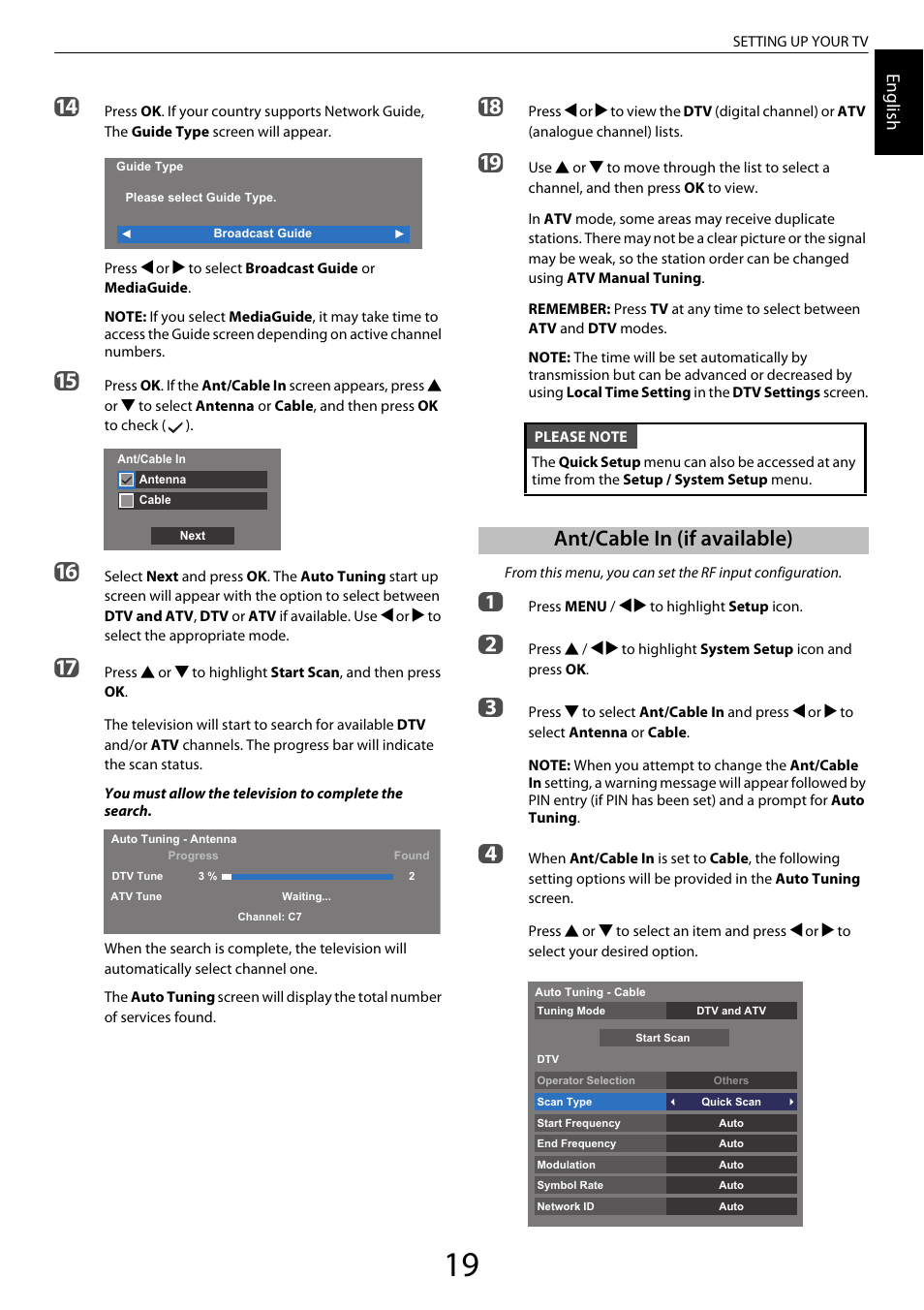 Ant/cable in (if available), Engl ish | Toshiba ML933 User Manual | Page 19 / 91