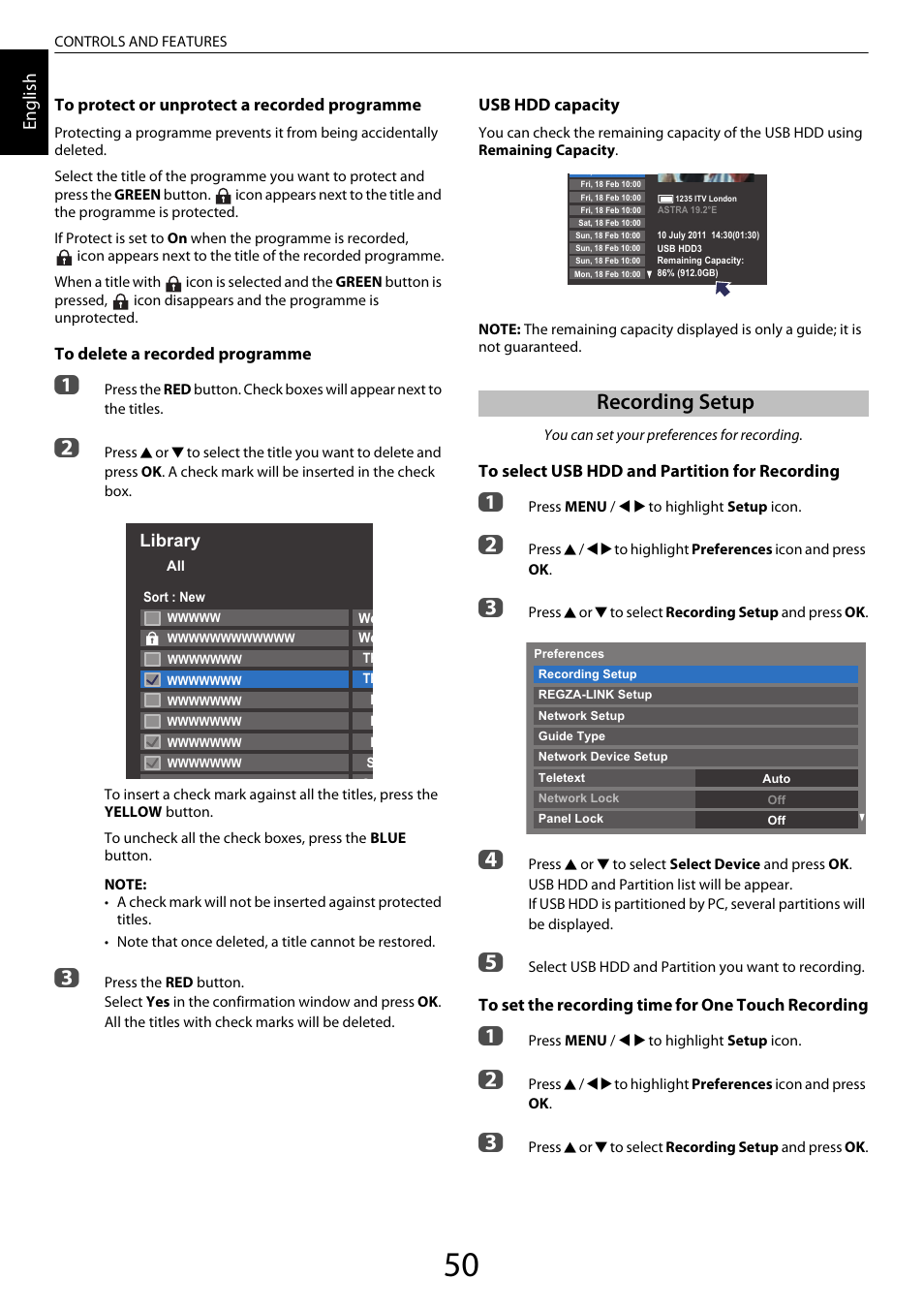 Recording setup, En glis h | Toshiba ML933 User Manual | Page 50 / 91