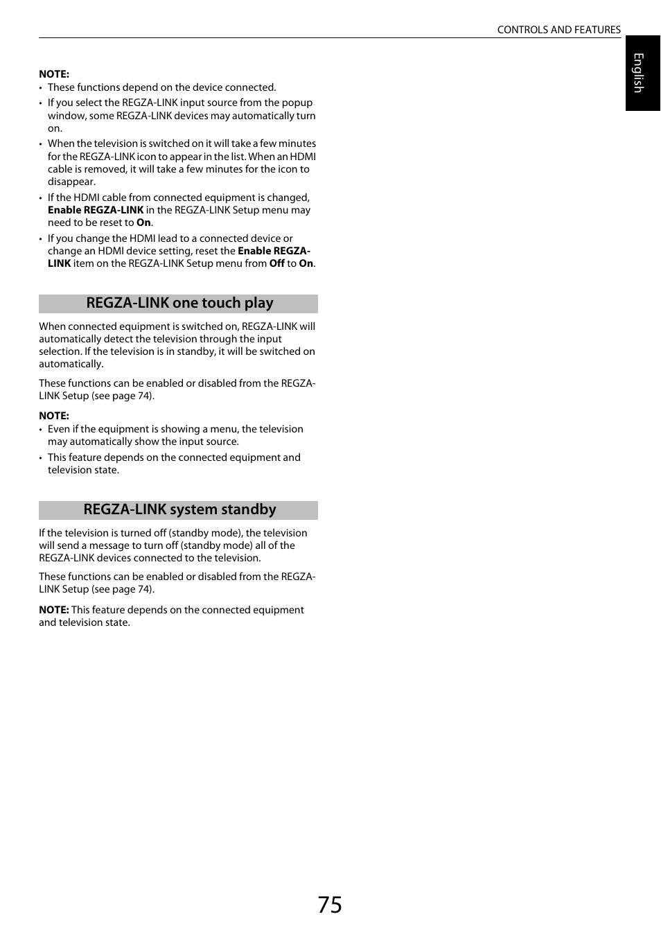 Regza-link one touch play, Regza-link system standby | Toshiba ML933 User Manual | Page 75 / 91