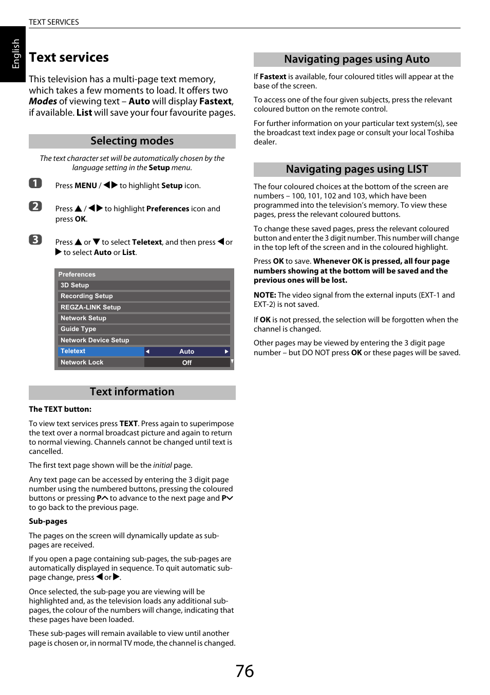 Text services, Selecting modes, Text information | Selecting modes text information | Toshiba ML933 User Manual | Page 76 / 91