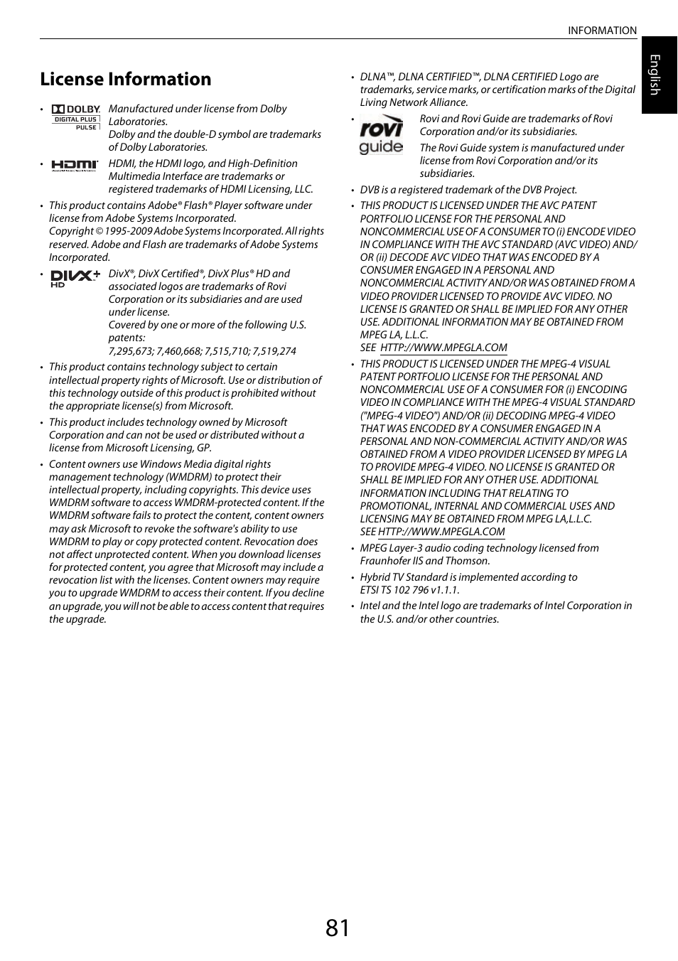 License information | Toshiba ML933 User Manual | Page 82 / 91