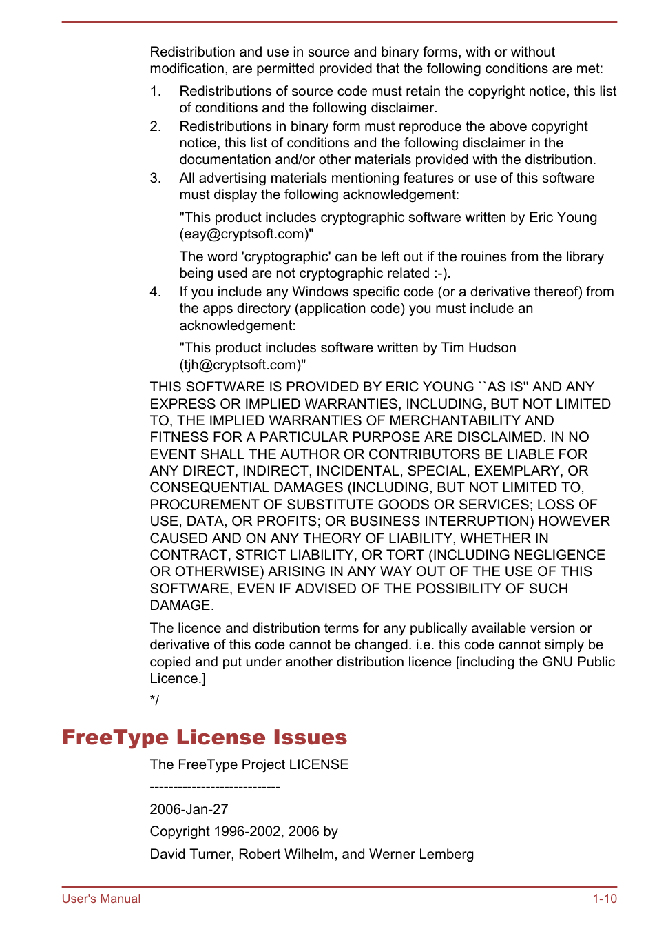 Freetype license issues, Freetype license issues -10 | Toshiba Satellite P50-B User Manual | Page 13 / 148