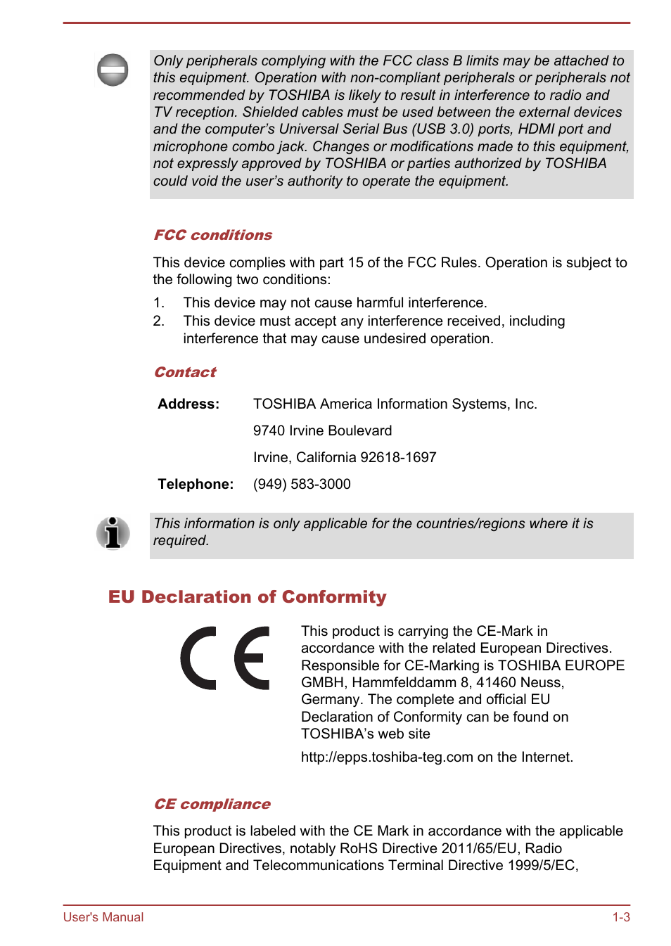 Eu declaration of conformity | Toshiba Satellite P50-B User Manual | Page 6 / 148