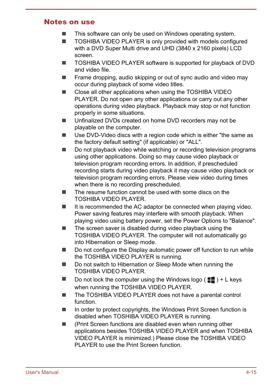 Notes on use | Toshiba Satellite P50-B User Manual | Page 61 / 148