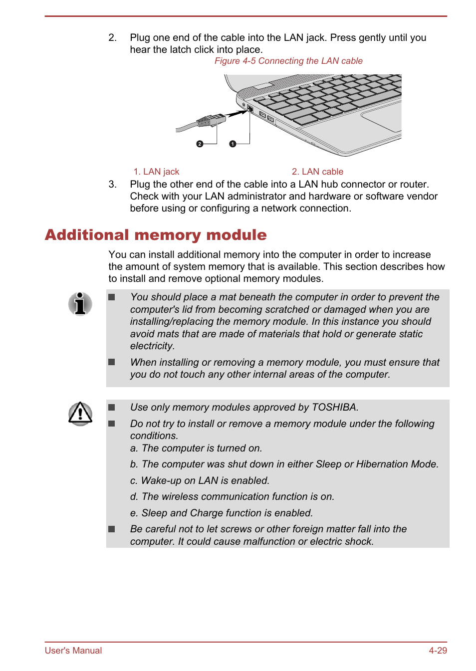 Additional memory module, Additional memory module -29 | Toshiba Satellite P50-B User Manual | Page 75 / 148