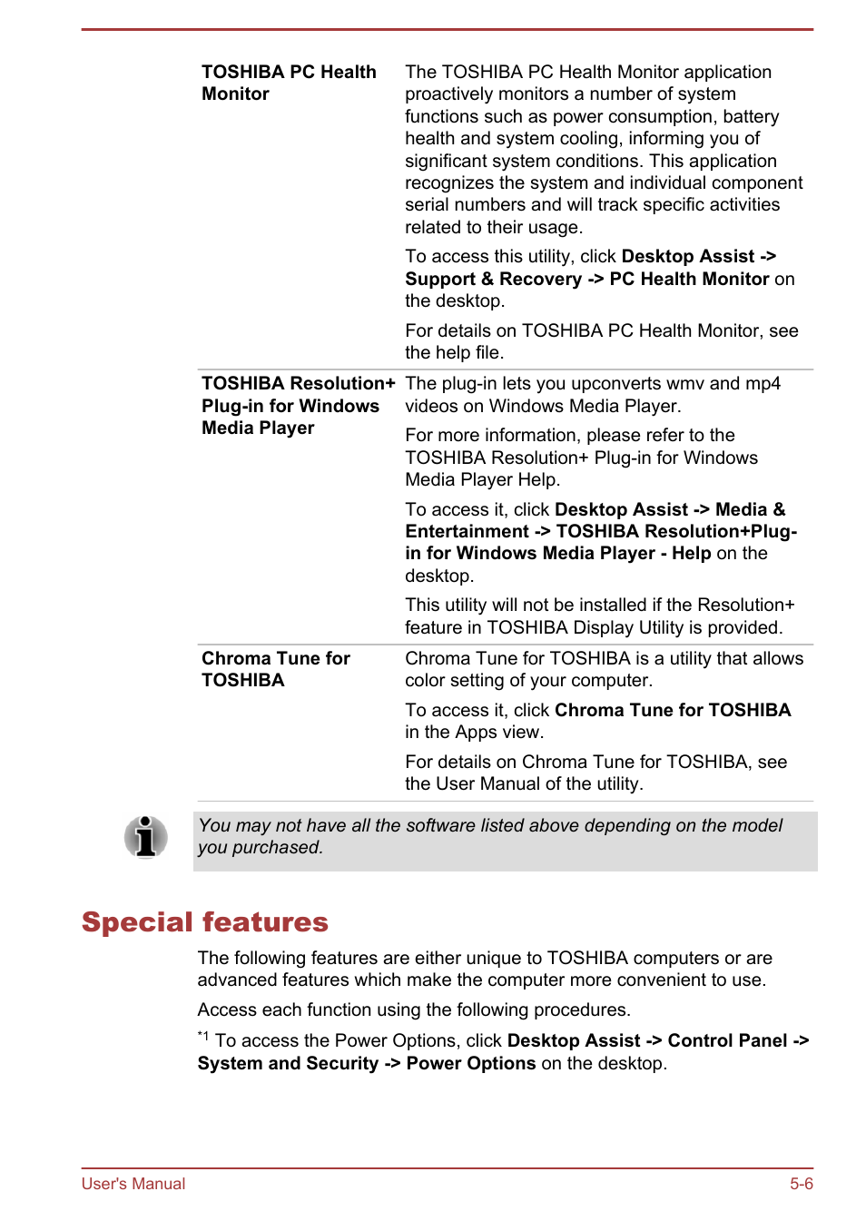 Special features, Special features -6 | Toshiba Satellite P50-B User Manual | Page 94 / 148