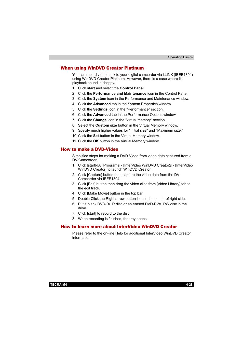 When using windvd creator platinum, How to make a dvd-video, How to learn more about intervideo windvd creator | Toshiba Tecra M4 User Manual | Page 100 / 237
