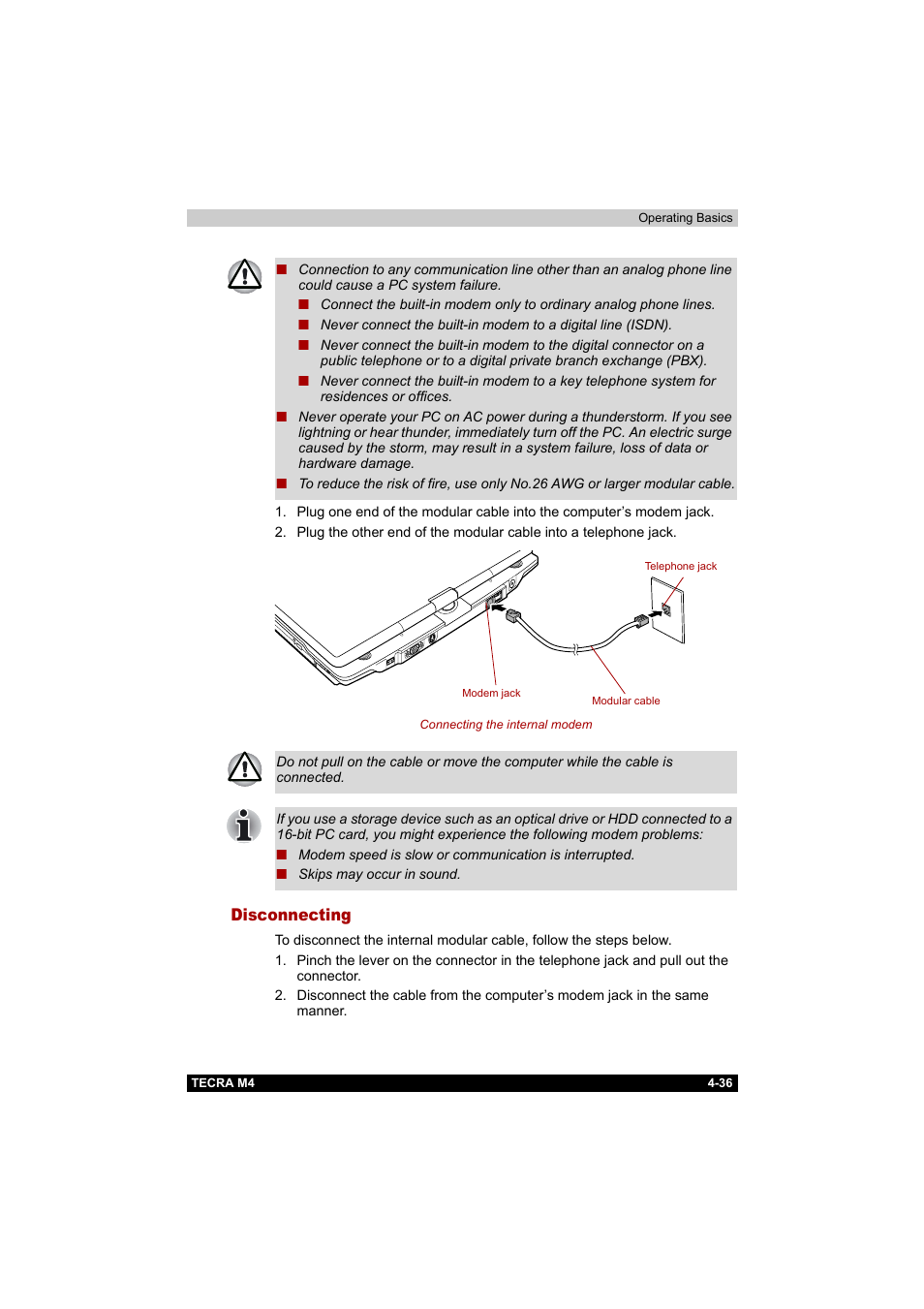 Disconnecting, Disconnecting -36 | Toshiba Tecra M4 User Manual | Page 108 / 237