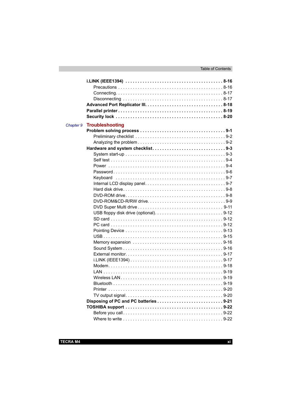 Toshiba Tecra M4 User Manual | Page 11 / 237