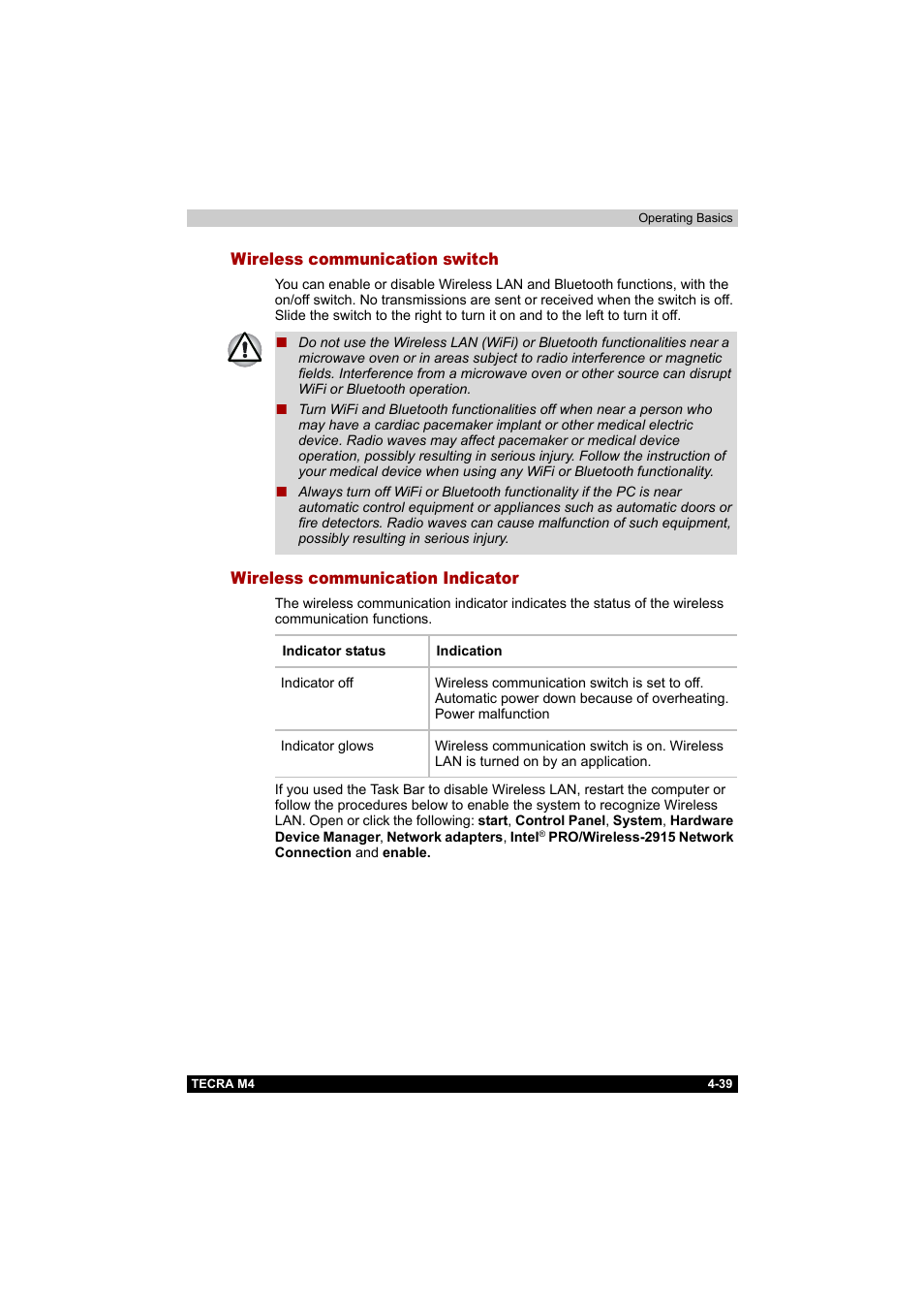 Wireless communication switch, Wireless communication indicator | Toshiba Tecra M4 User Manual | Page 111 / 237