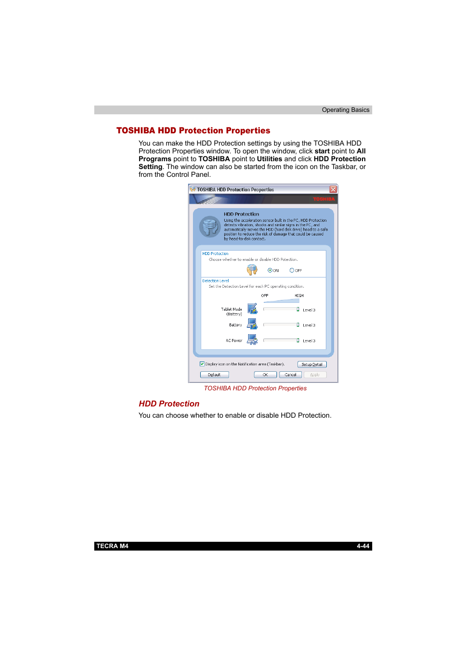 Toshiba hdd protection properties, Toshiba hdd protection properties -44 | Toshiba Tecra M4 User Manual | Page 116 / 237