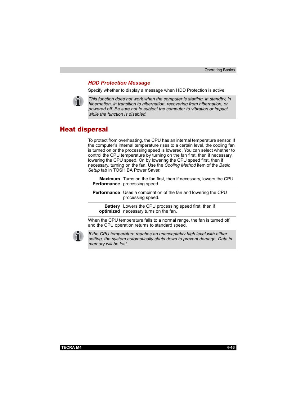 Heat dispersal, Heat dispersal -46 | Toshiba Tecra M4 User Manual | Page 118 / 237
