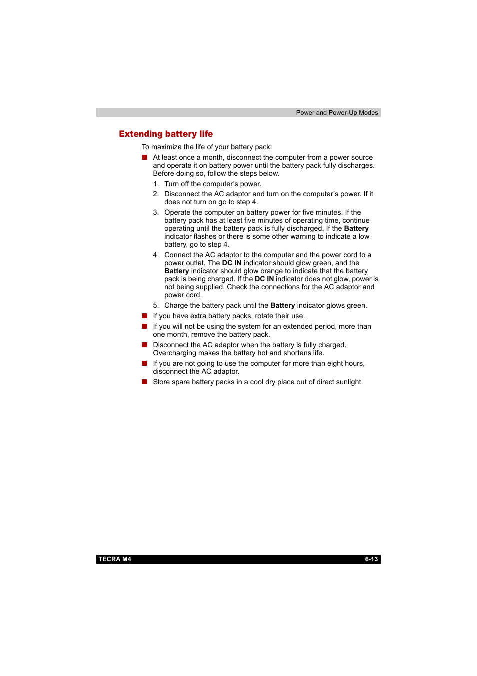 Extending battery life, Extending battery life -13 | Toshiba Tecra M4 User Manual | Page 140 / 237