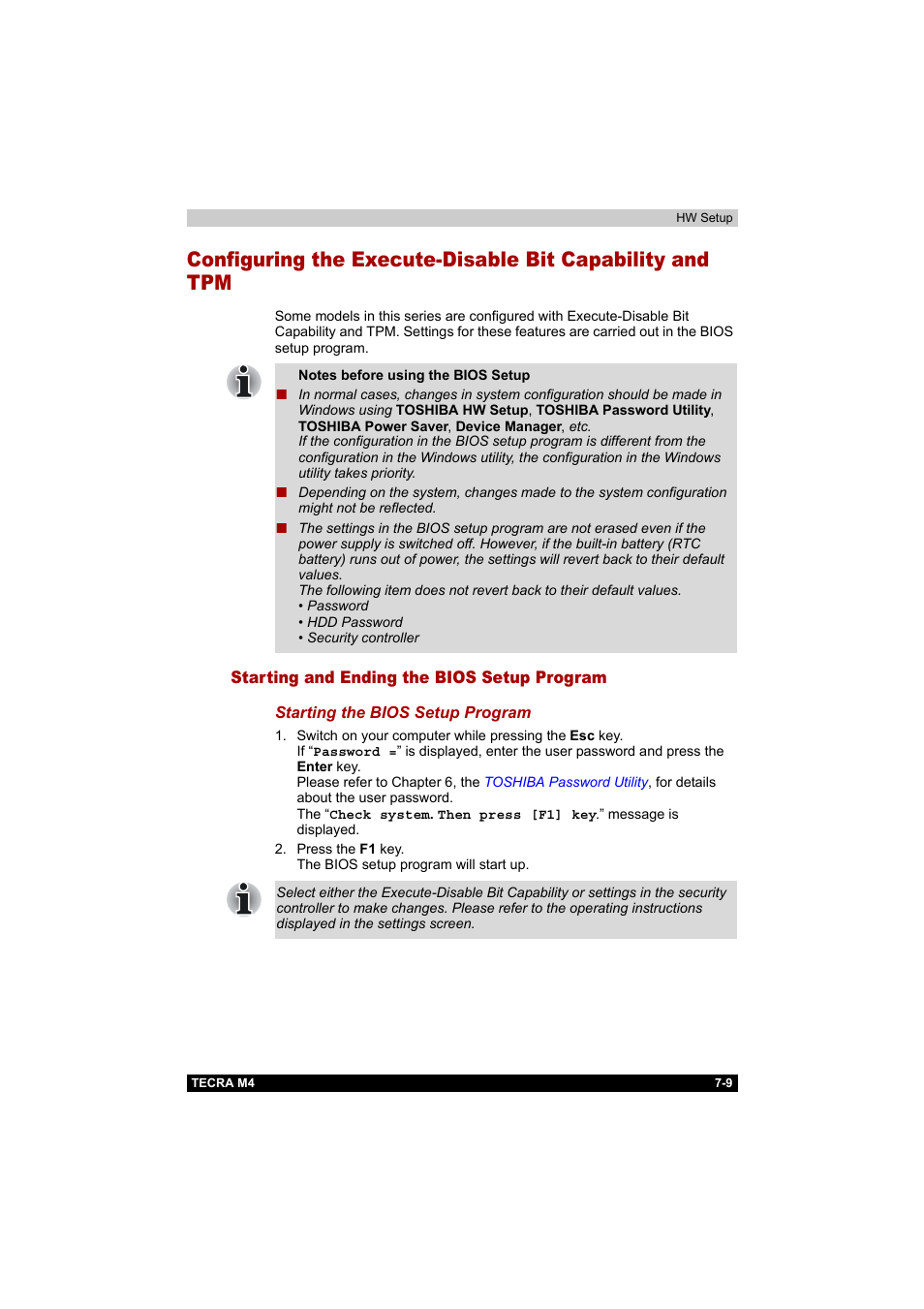 Starting and ending the bios setup program, Starting and ending the bios setup program -9 | Toshiba Tecra M4 User Manual | Page 155 / 237