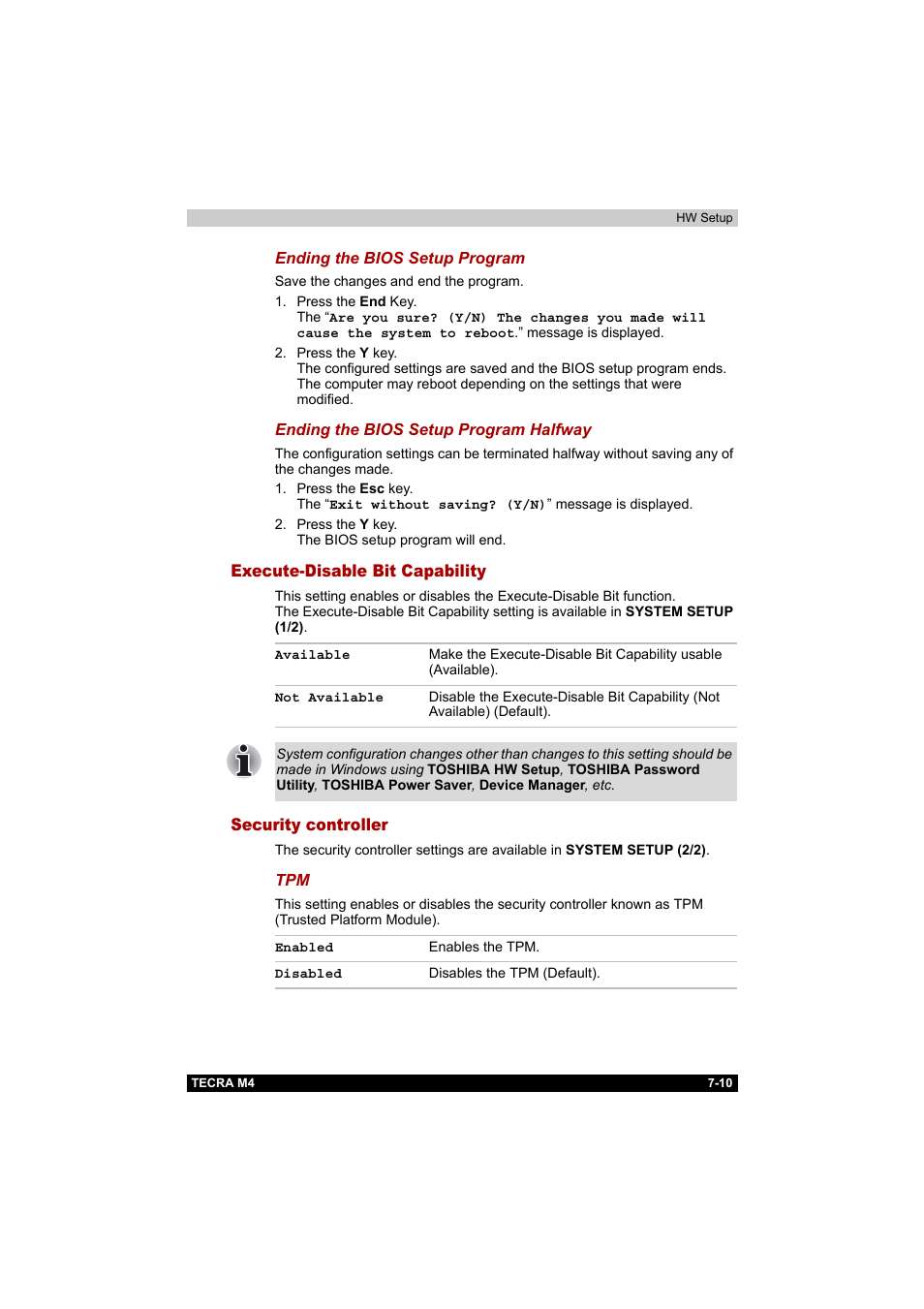 Execute-disable bit capability, Security controller | Toshiba Tecra M4 User Manual | Page 156 / 237