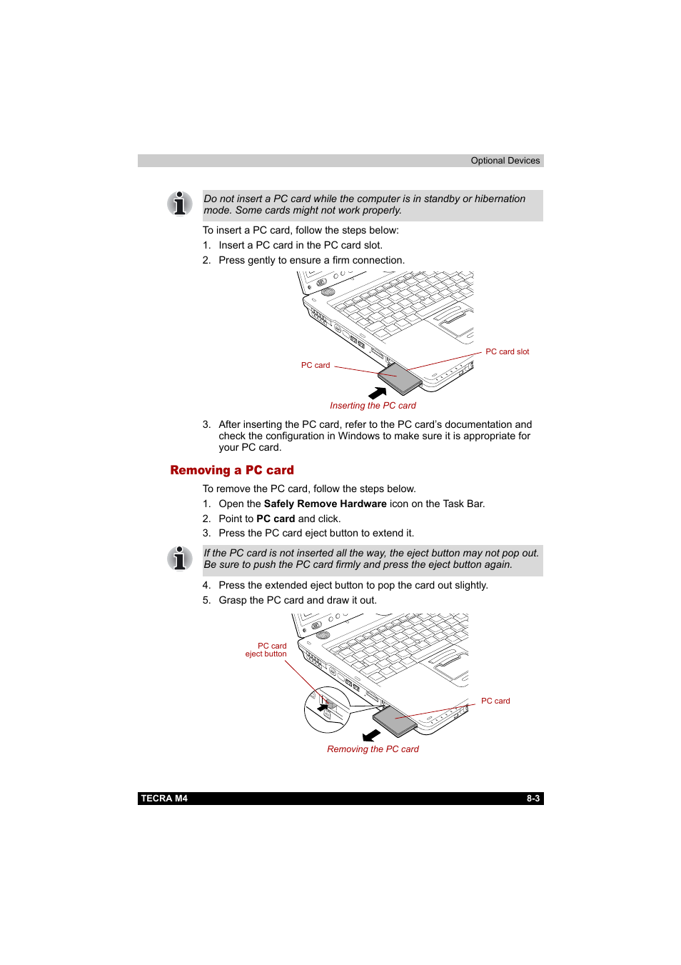 Removing a pc card, Removing a pc card -3 | Toshiba Tecra M4 User Manual | Page 161 / 237