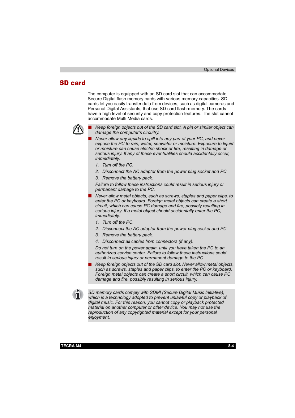 Sd card, Sd card -4 | Toshiba Tecra M4 User Manual | Page 162 / 237