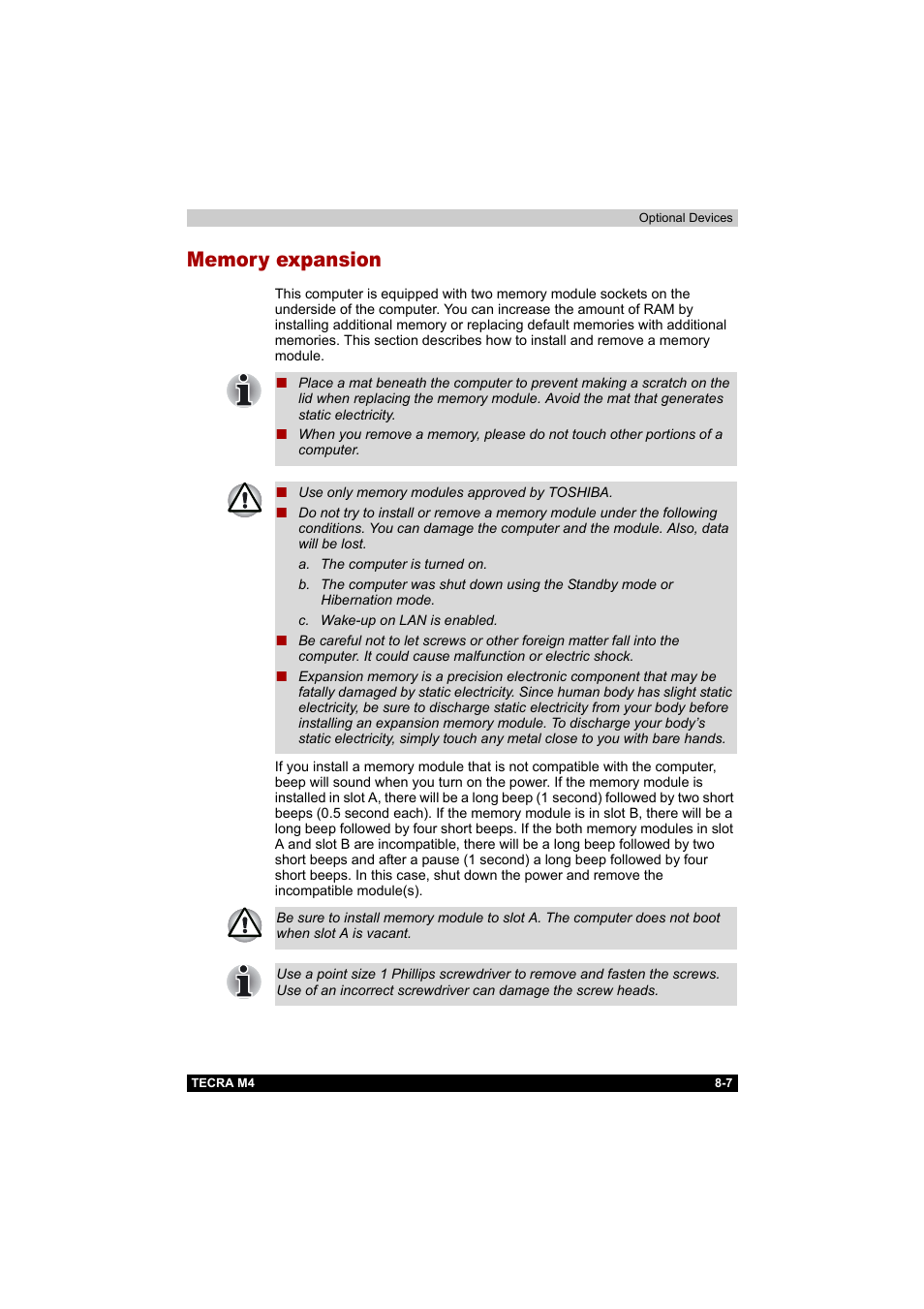 Memory expansion, Memory expansion -7, Memory | Expansion | Toshiba Tecra M4 User Manual | Page 165 / 237
