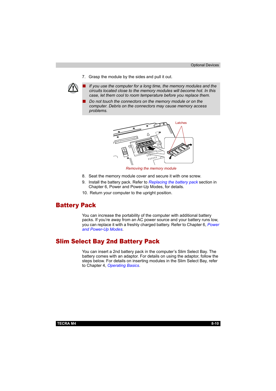 Battery pack, Slim select bay 2nd battery pack | Toshiba Tecra M4 User Manual | Page 168 / 237