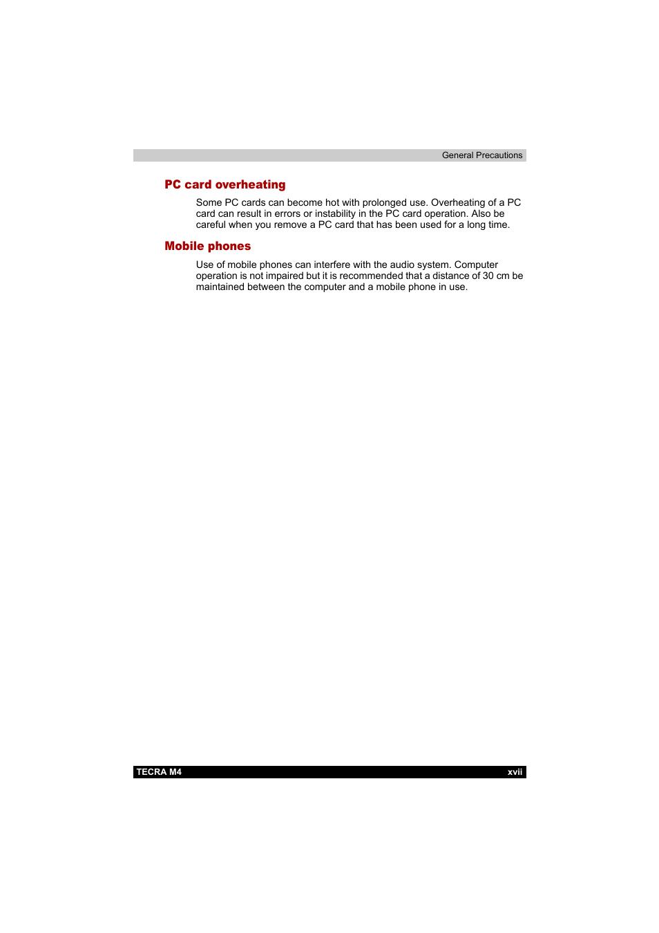 Pc card overheating, Mobile phones | Toshiba Tecra M4 User Manual | Page 17 / 237