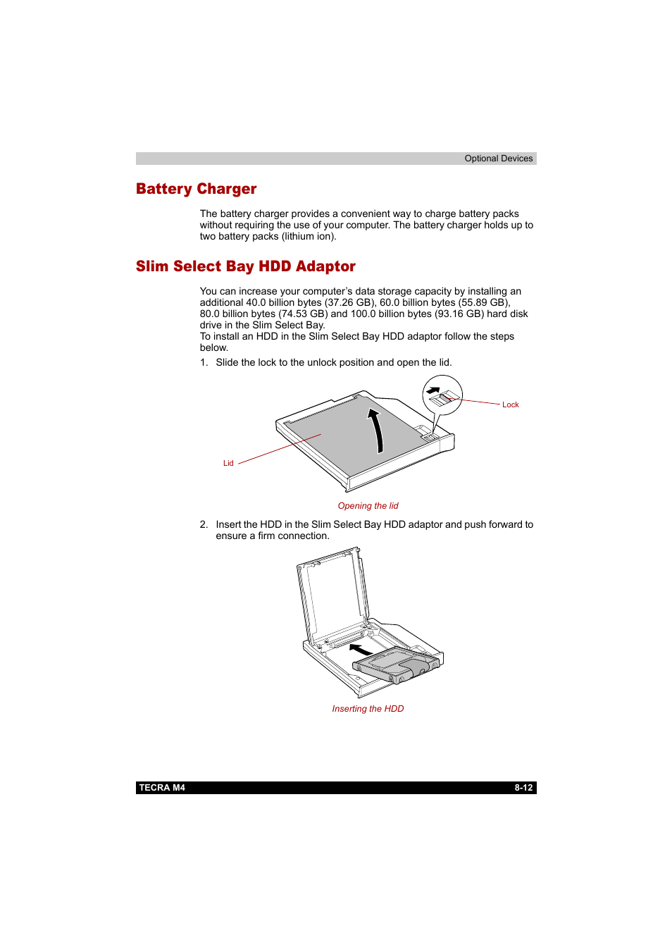 Battery charger, Slim select bay hdd adaptor | Toshiba Tecra M4 User Manual | Page 170 / 237