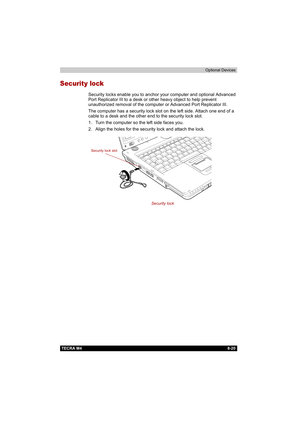 Security lock, Security lock -20 | Toshiba Tecra M4 User Manual | Page 178 / 237