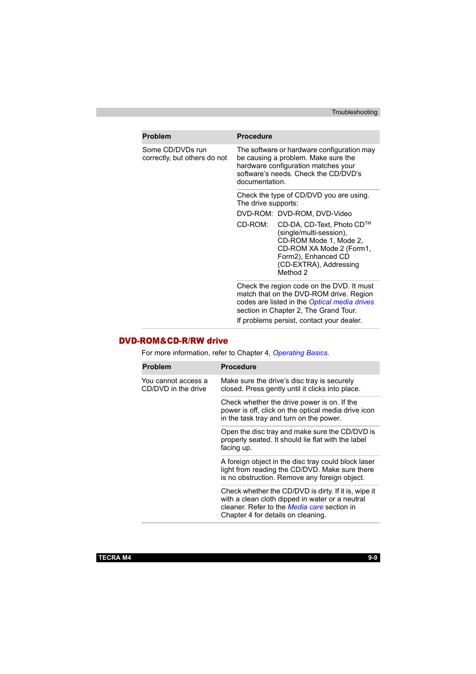 Dvd-rom&cd-r/rw drive, Dvd-rom&cd-r/rw drive -9 | Toshiba Tecra M4 User Manual | Page 187 / 237